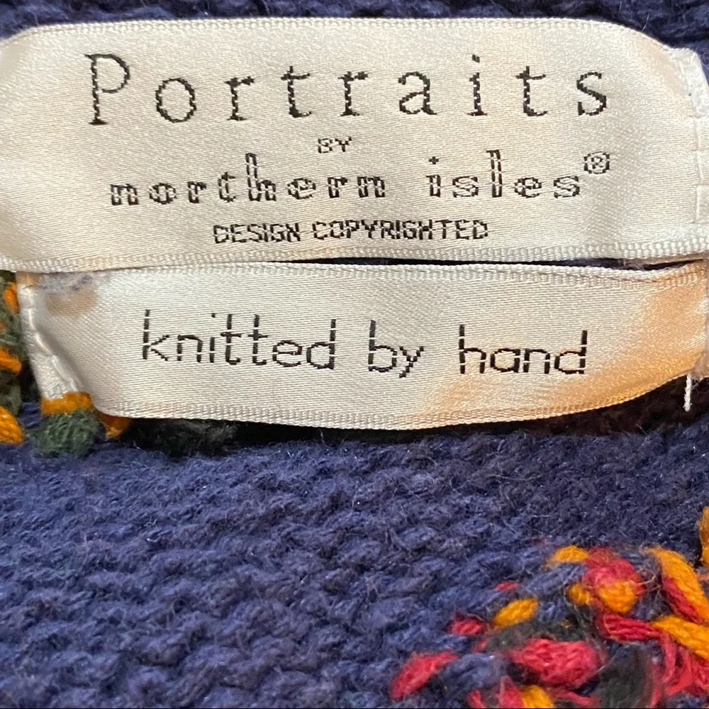 Vintage Sweater Button Front V-neck Eclectic Hand Knitted Diamond Flower - Picture 8 of 10
